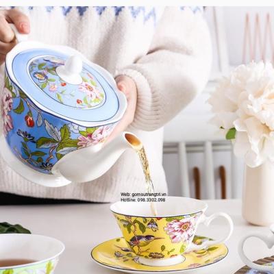 BỘ TÁCH TRÀ CHIM HOA 4 MÀU CAO CẤP
